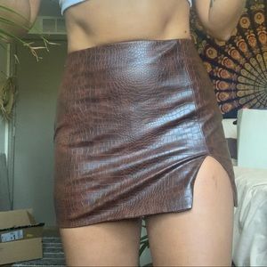 Brown Leather Croc Print Skirt- Size M
